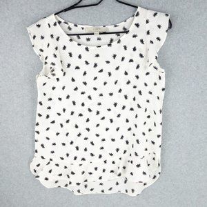 LOFT Top Women's Extra Small Petite White Chiffon Flutter Sleeve Ruffle Hem Boho